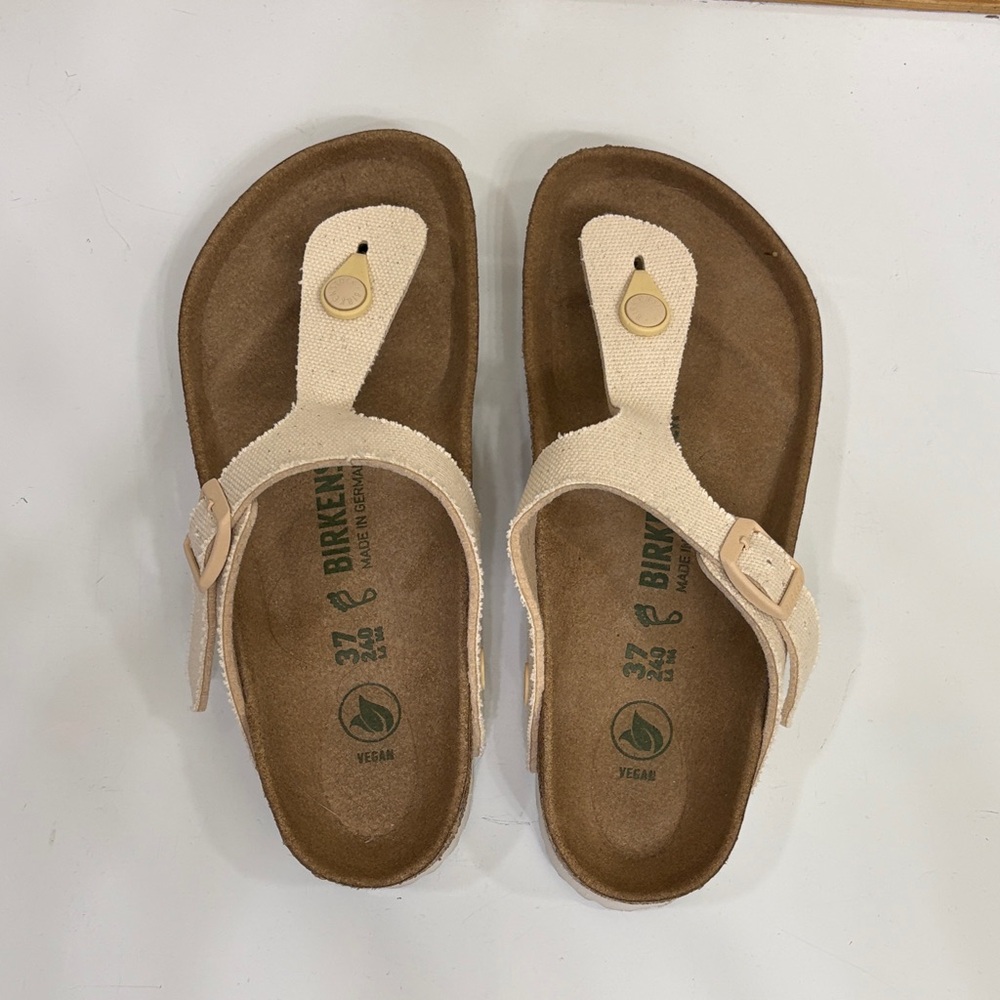 Birkenstock Gizeh Thong Sandals in Beige Canvas Like New Vegan footbed - Picture 6 of 9